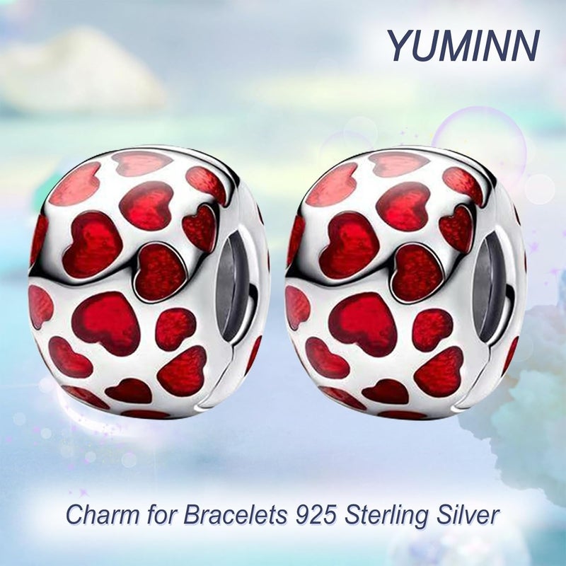 YUMINN سحر فضة استرلينية 925 للأساور، سحر الحب والقلب، خرز متدلي من زهور الكرز، مجوهرات للنساء - Image 2